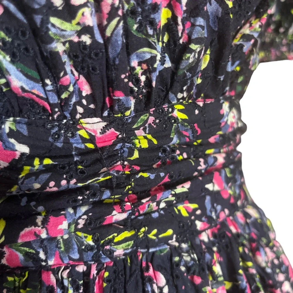 French Connection Navy Blue Floral Cotton Eyelet Lace Mini Dress with Cutouts - Picture 11 of 16